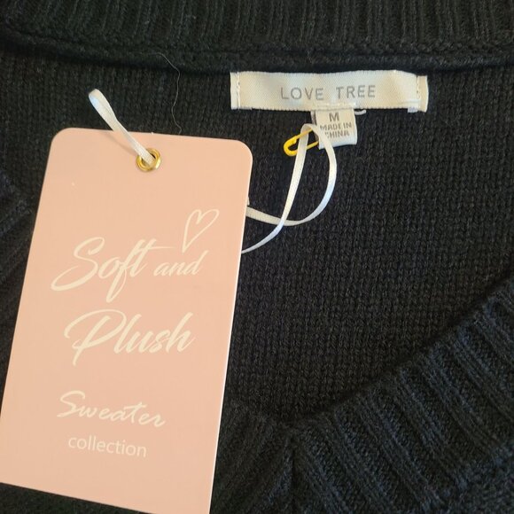 Love Tree Black Heart Embroidered Faux Pearl Sweater Feminine NEW Med Whimsical - Picture 4 of 7